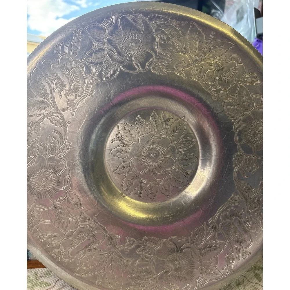 Vintage Wilson Metal Products Inc Hand Wrought Aluminum Floral Tray 13